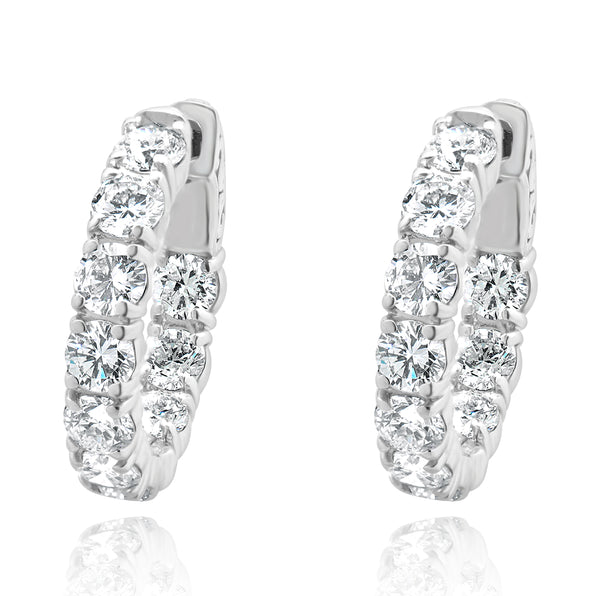 14 Karat White Gold Inside Outside Diamond Hoop Earrings