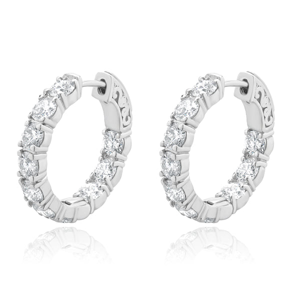 14 Karat White Gold Inside Outside Diamond Hoop Earrings