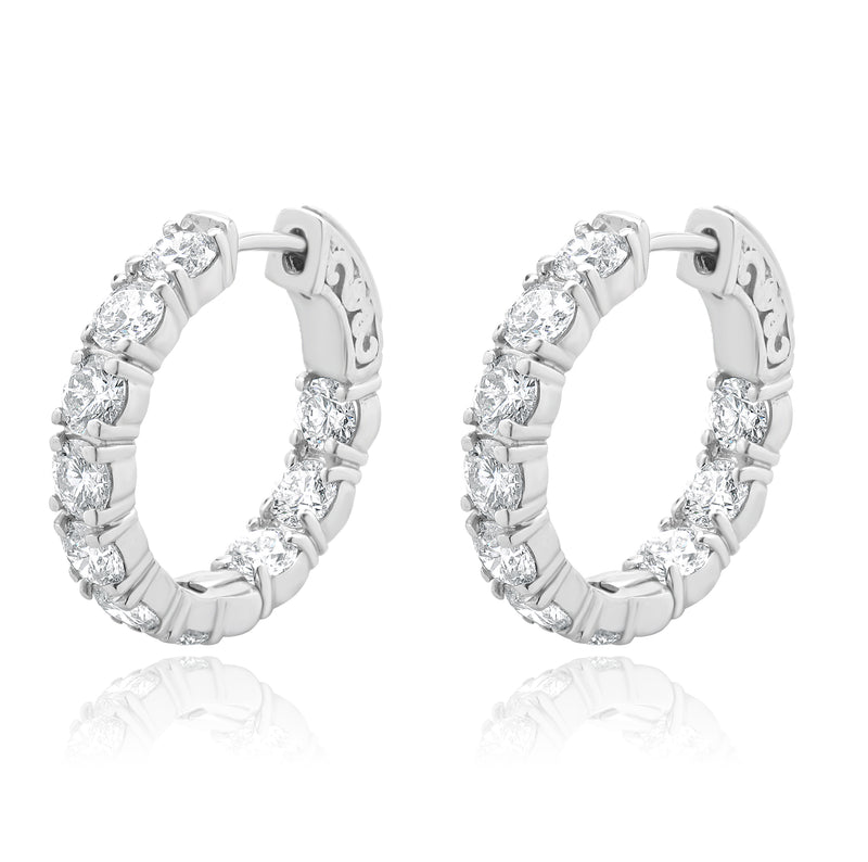 14 Karat White Gold Inside Outside Diamond Hoop Earrings