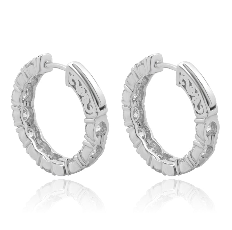 14 Karat White Gold Inside Outside Diamond Hoop Earrings