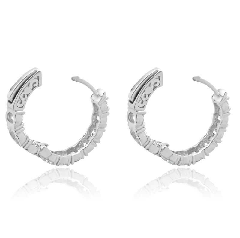 14 Karat White Gold Inside Outside Diamond Hoop Earrings