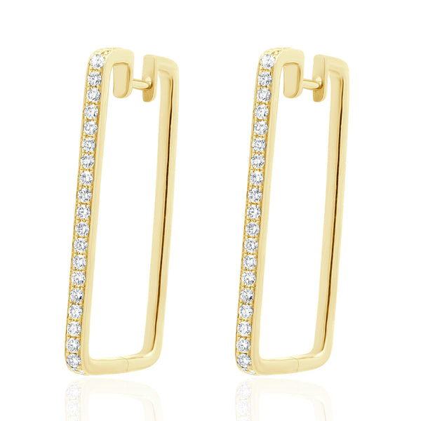 14 Karat Yellow Gold Square Diamond Hoop Earrings