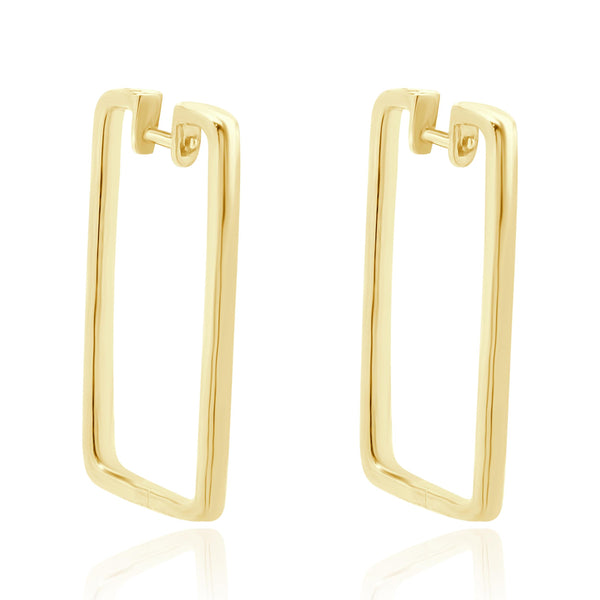 14 Karat Yellow Gold Square Diamond Hoop Earrings