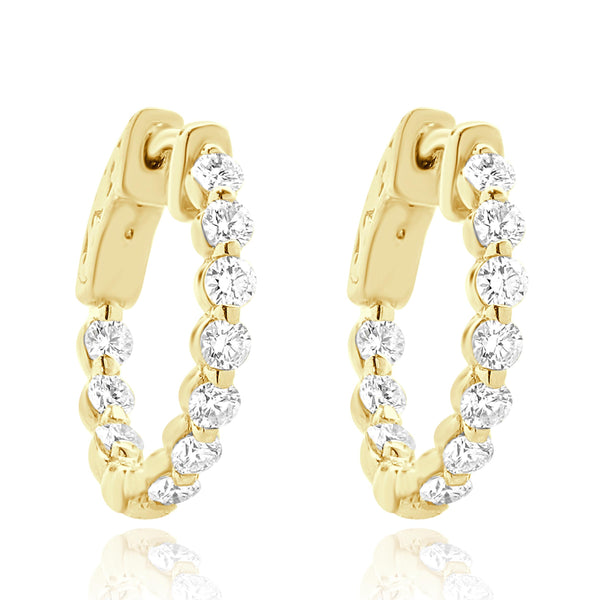 14 Karat Yellow Gold Inside Outside Diamond Hoop Earrings
