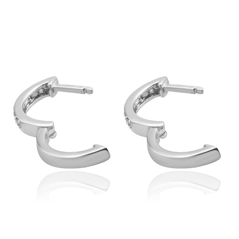 14 Karat White Gold Diamond Half Hoop Earrings