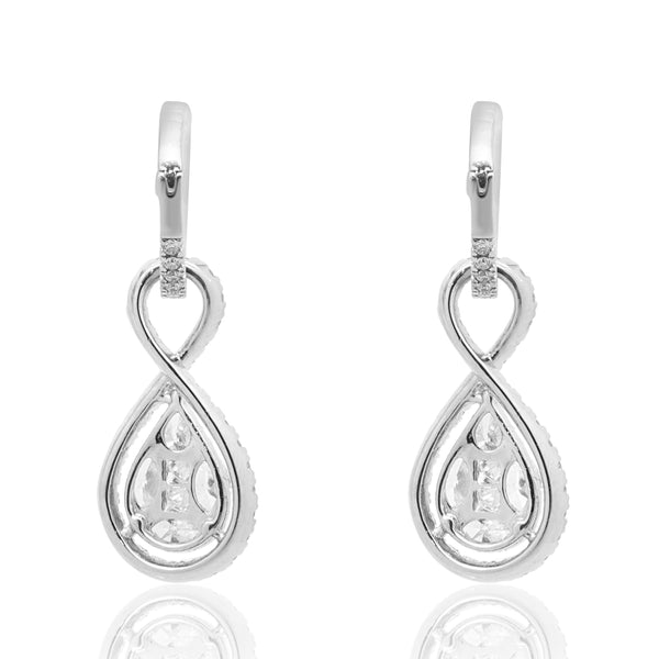 14 Karat White Gold Mosaic Set Diamond Pear Shape Drop Earrings