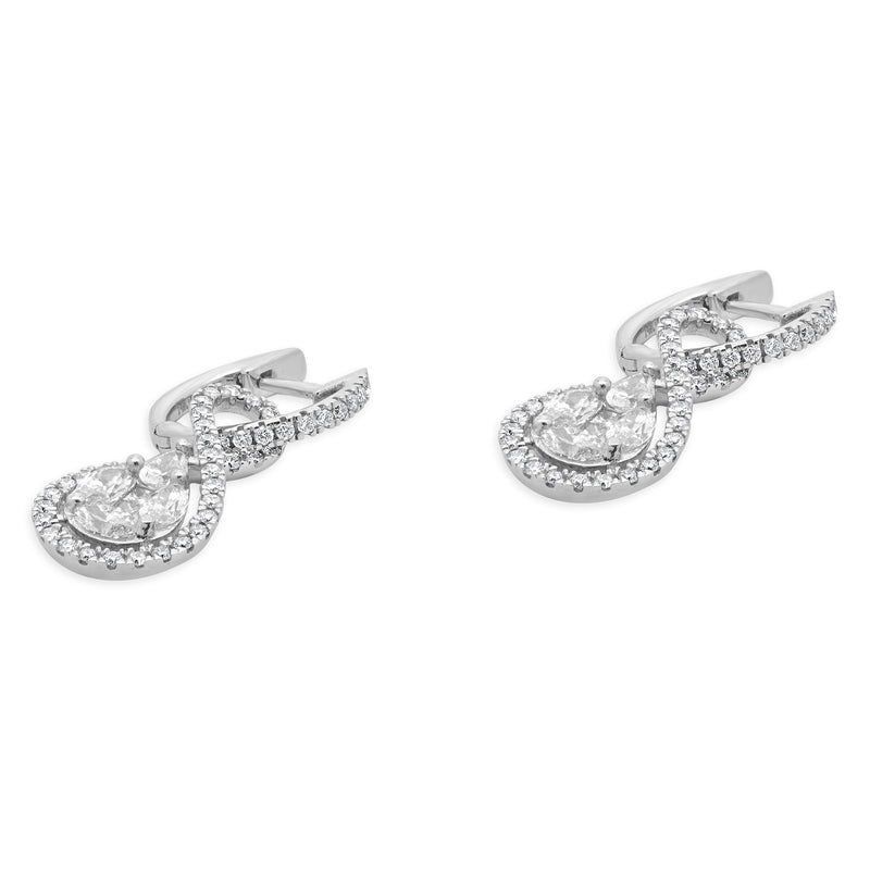 14 Karat White Gold Mosaic Set Diamond Pear Shape Drop Earrings