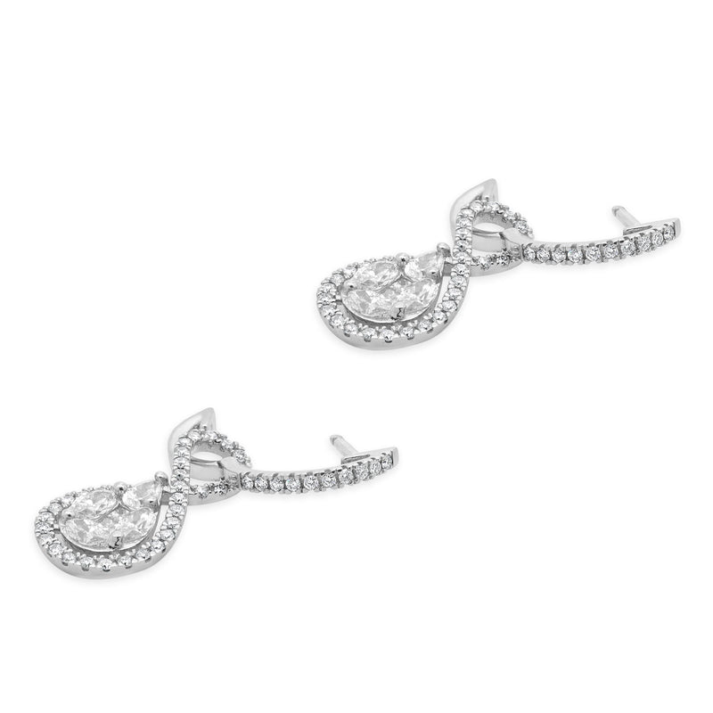 14 Karat White Gold Mosaic Set Diamond Pear Shape Drop Earrings