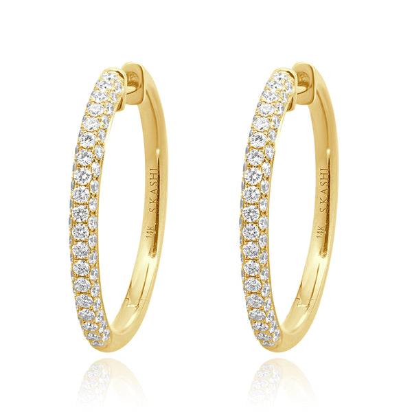 14 Karat Yellow Gold Pave Diamond Hoop Earrings