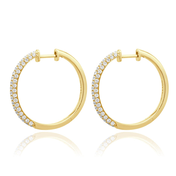 14 Karat Yellow Gold Pave Diamond Hoop Earrings