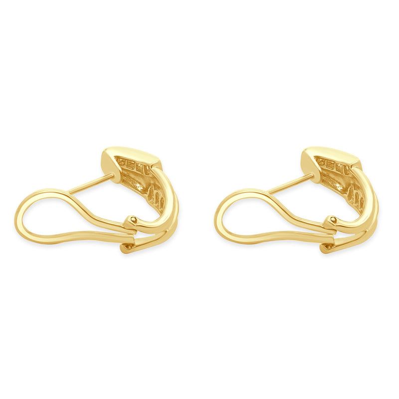 18 Karat Yellow Gold Baguette Cut Diamond Crossover Hoop Earrings