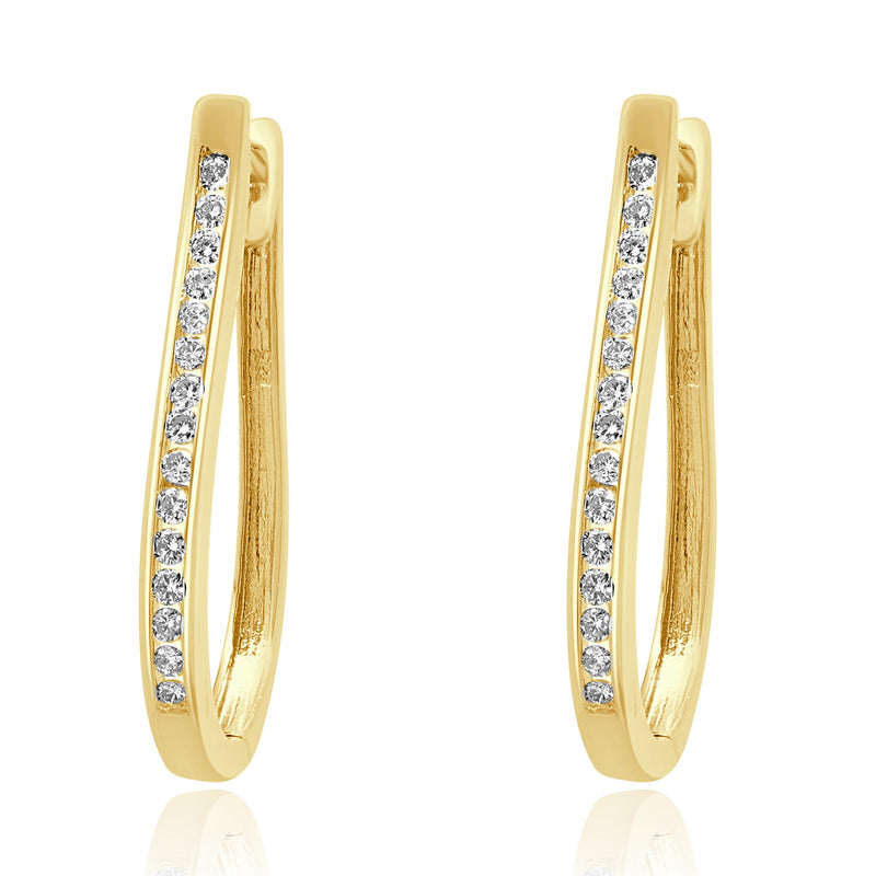 14 Karat Yellow Gold Channel Set Diamond Oval Hoop Earrings