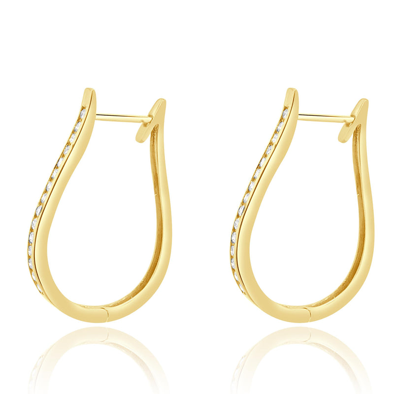 14 Karat Yellow Gold Channel Set Diamond Oval Hoop Earrings