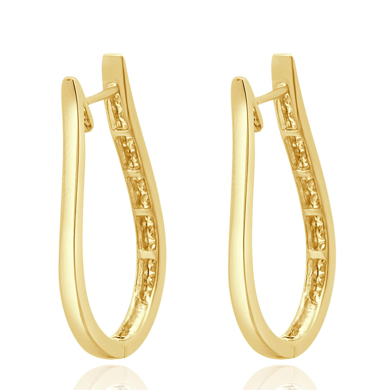 14 Karat Yellow Gold Channel Set Diamond Oval Hoop Earrings
