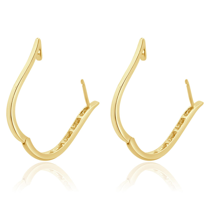 14 Karat Yellow Gold Channel Set Diamond Oval Hoop Earrings