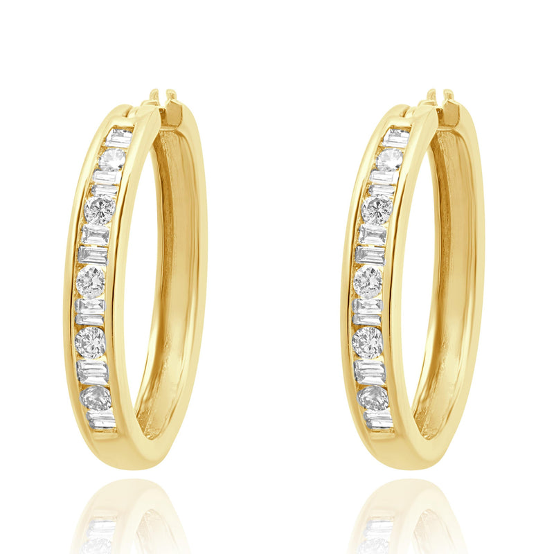 10 Karat Yellow Gold Channel Set Diamond Hoop Earrings