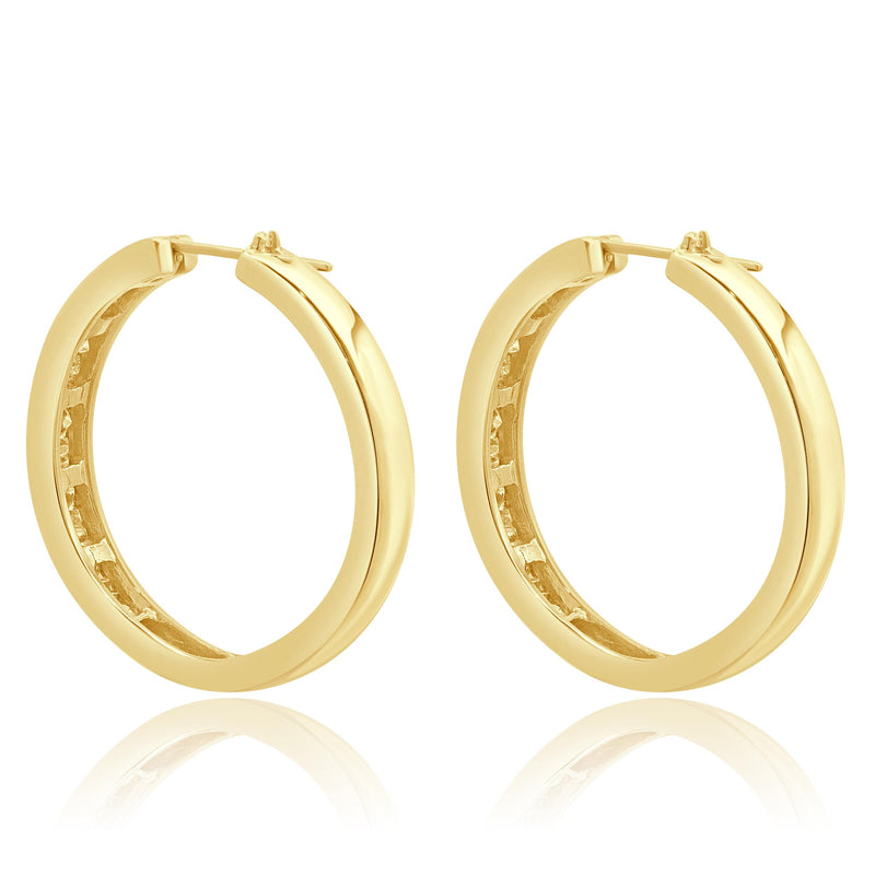10 Karat Yellow Gold Channel Set Diamond Hoop Earrings