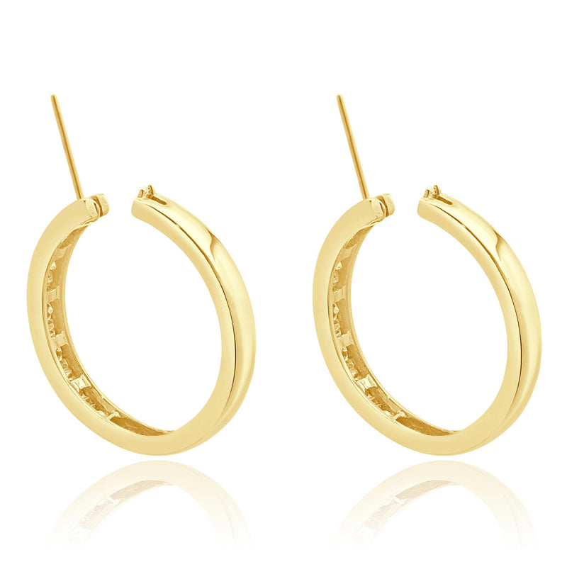 10 Karat Yellow Gold Channel Set Diamond Hoop Earrings