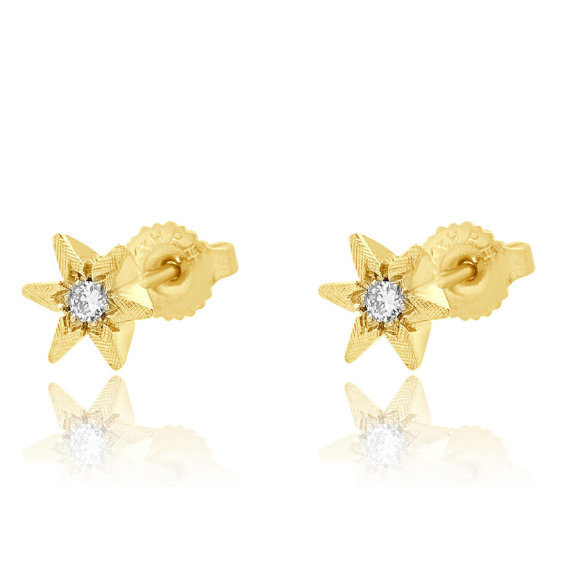 14 Karat Yellow Gold Diamond Star Stud Earrings