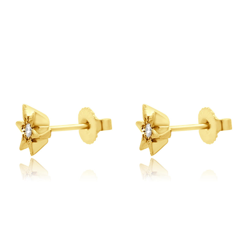 14 Karat Yellow Gold Diamond Star Stud Earrings