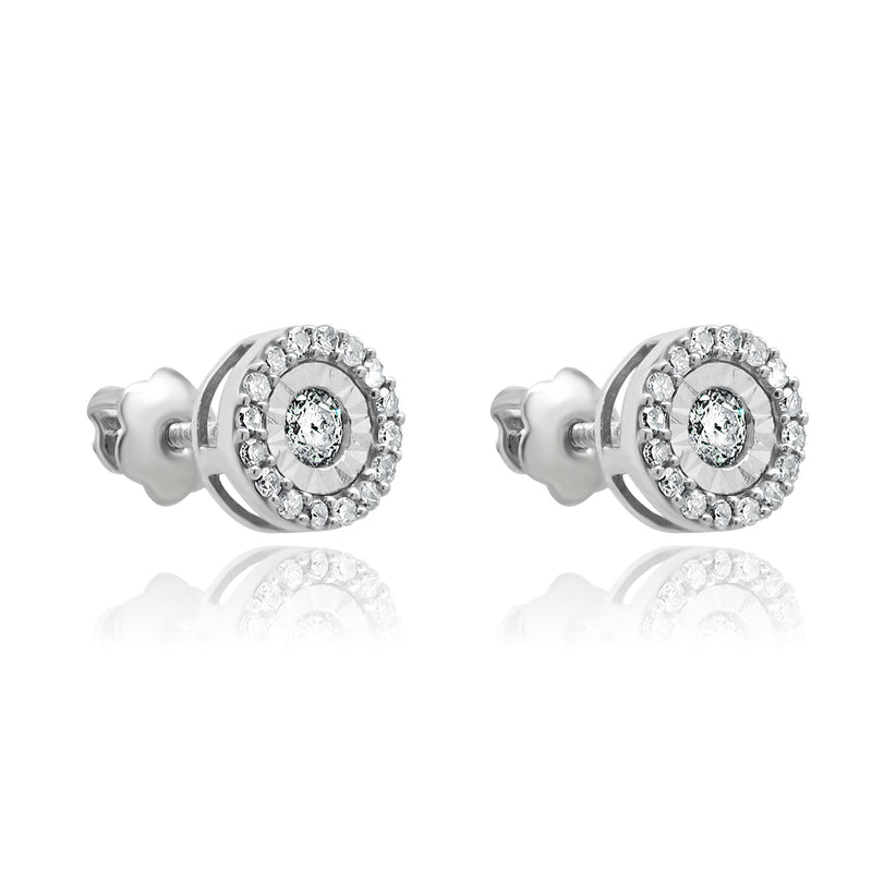 14 Karat White Gold Diamond Halo Stud Earrings
