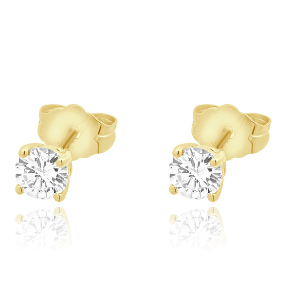 14 Karat Yellow Gold Diamond Stud Earrings