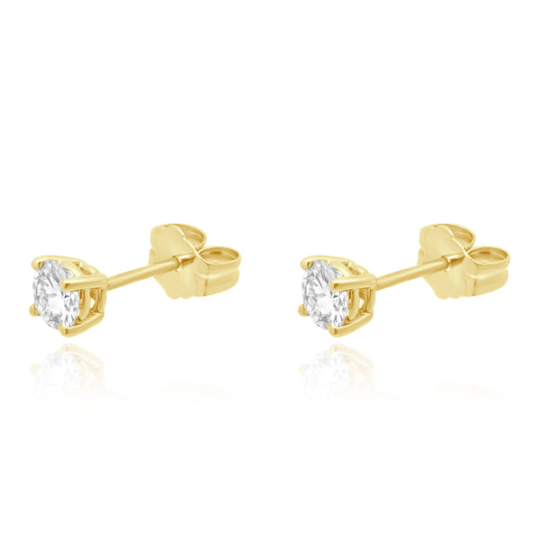 14 Karat Yellow Gold Diamond Stud Earrings