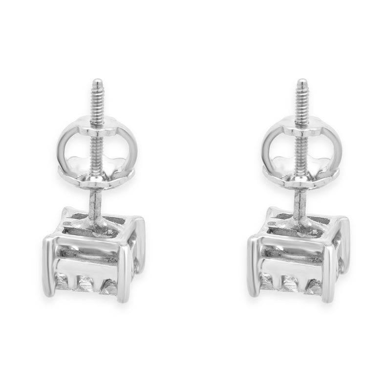14 Karat White Princess Cut Invisible Set Earrings