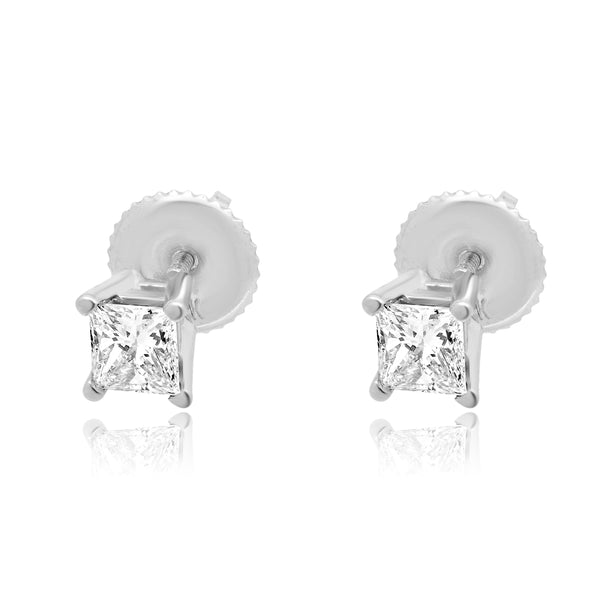 14 Karat White Gold Princess Cut Diamond Stud Earrings