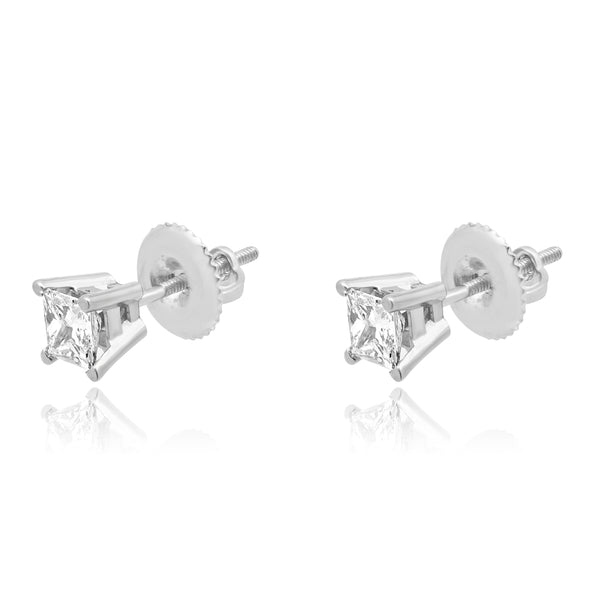 14 Karat White Gold Princess Cut Diamond Stud Earrings