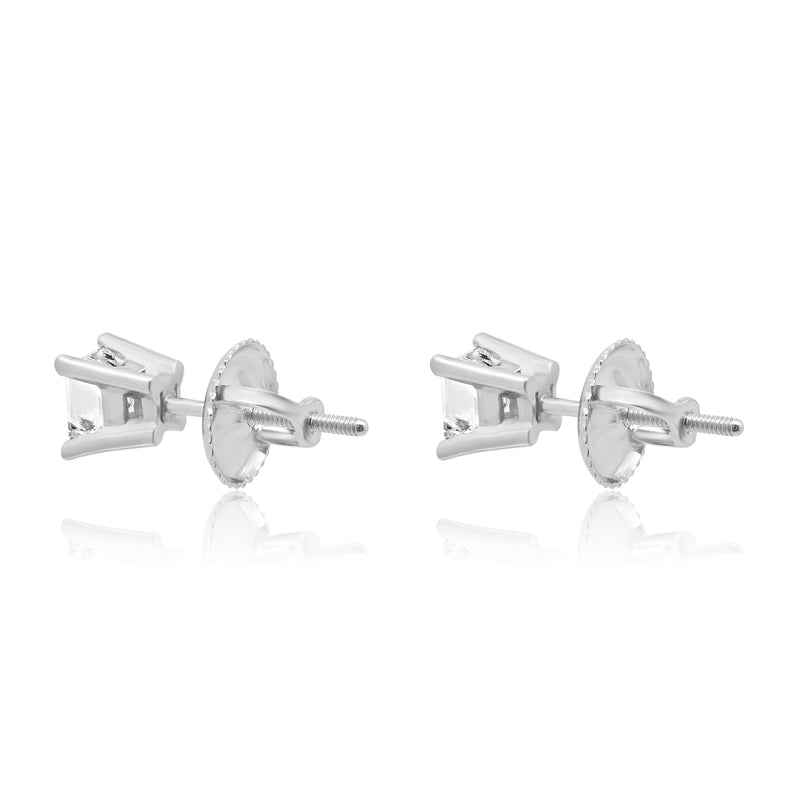14 Karat White Gold Princess Cut Diamond Stud Earrings