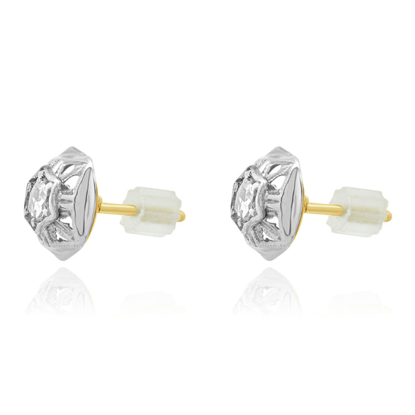 14 Karat Yellow & Silver Hexagon Filagree Rose Cut Diamond Earrings