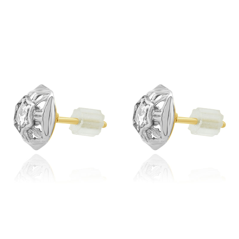 14 Karat Yellow & Silver Hexagon Filagree Rose Cut Diamond Earrings