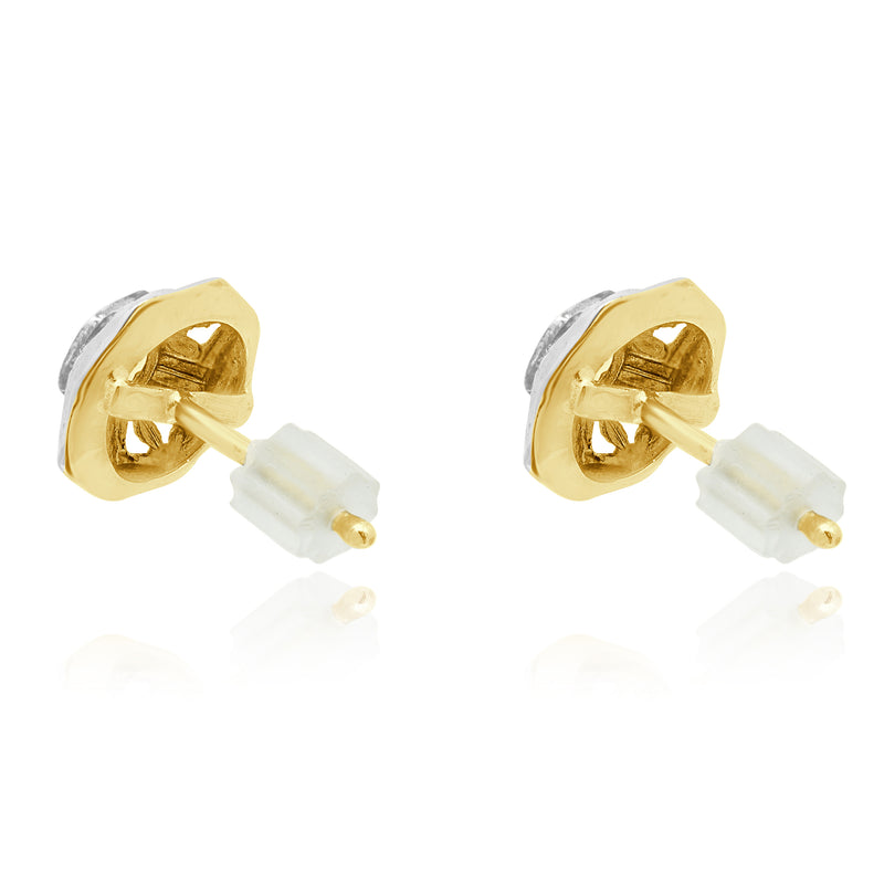14 Karat Yellow & Silver Hexagon Filagree Rose Cut Diamond Earrings
