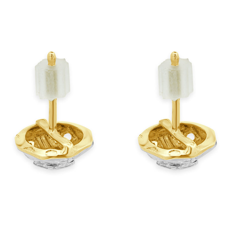 14 Karat Yellow & Silver Hexagon Filagree Rose Cut Diamond Earrings