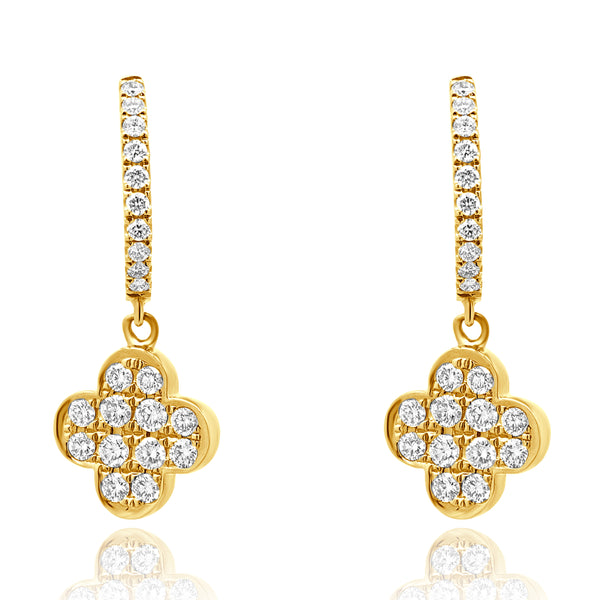 14 Karat Yellow Gold Diamond Clover Drop Earrings