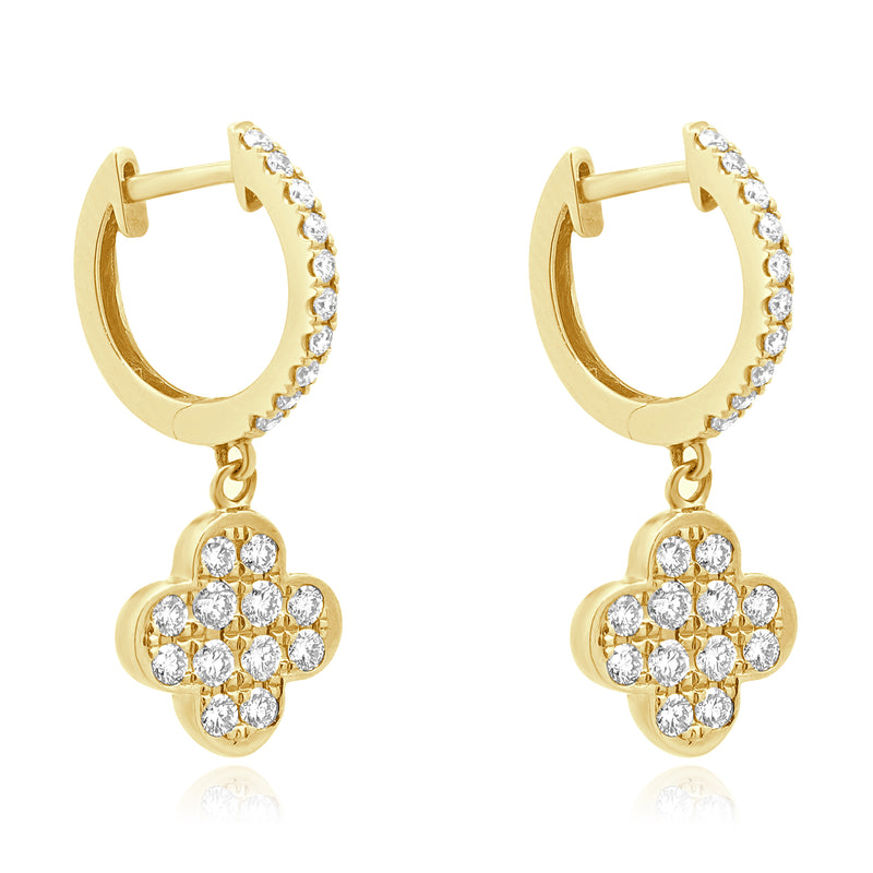14 Karat Yellow Gold Diamond Clover Drop Earrings