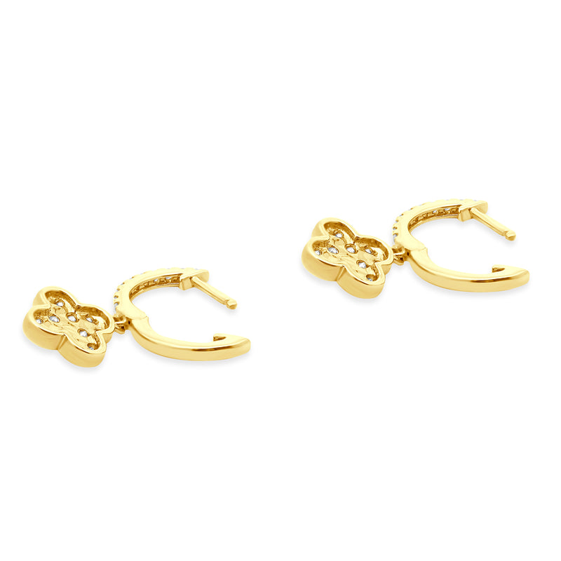 14 Karat Yellow Gold Diamond Clover Drop Earrings