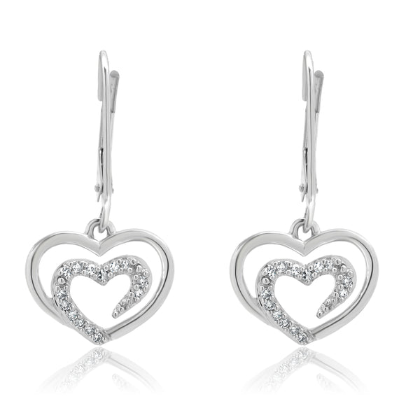 14 Karat White Gold Diamond Double Heart Earrings