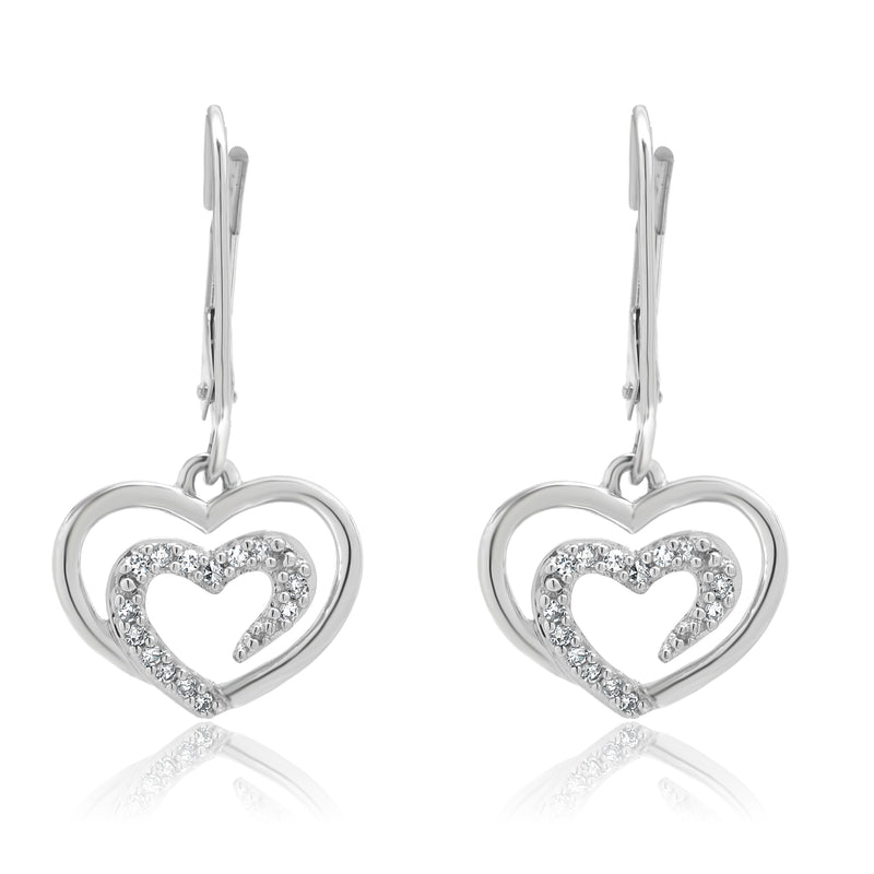 14 Karat White Gold Diamond Double Heart Earrings
