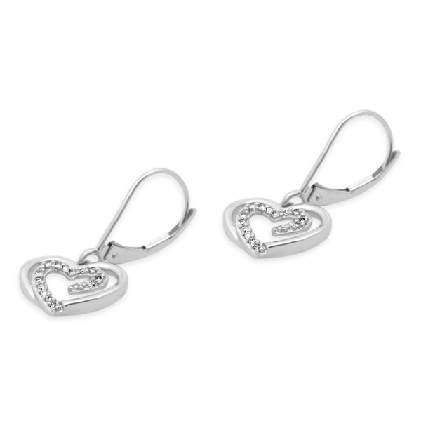 14 Karat White Gold Diamond Double Heart Earrings