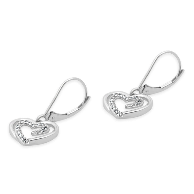 14 Karat White Gold Diamond Double Heart Earrings