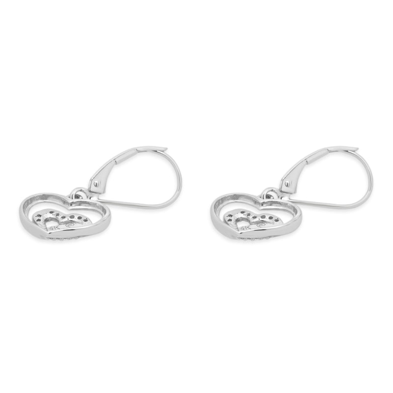 14 Karat White Gold Diamond Double Heart Earrings