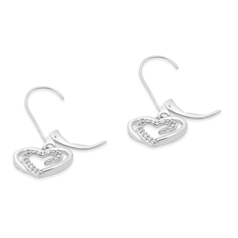 14 Karat White Gold Diamond Double Heart Earrings
