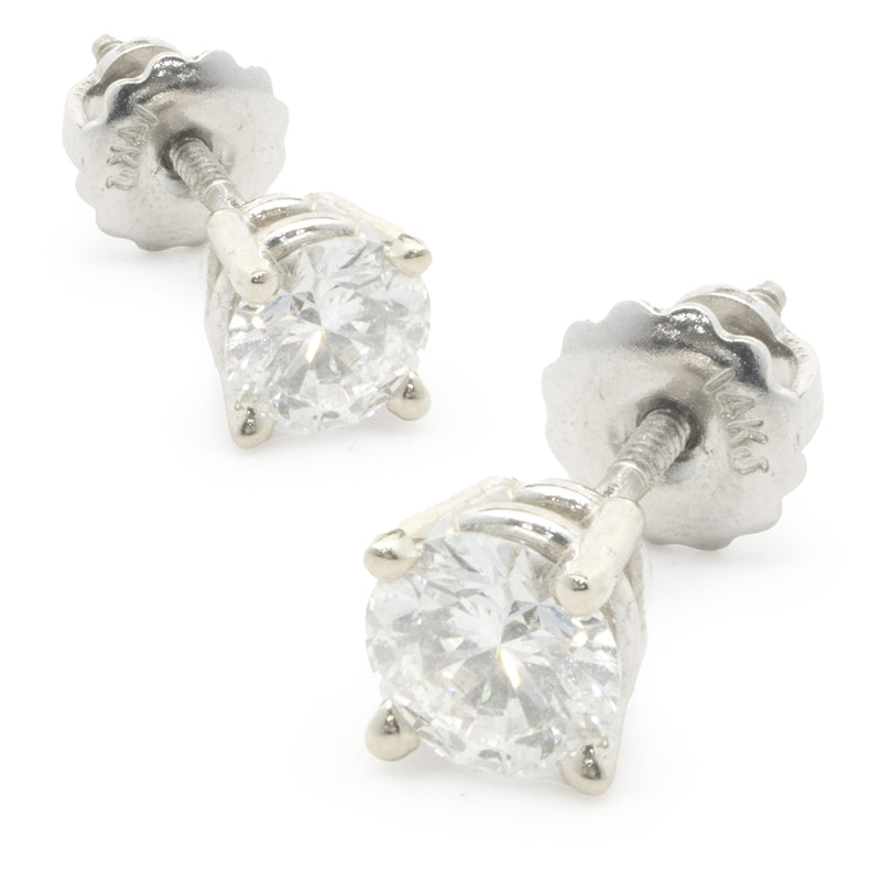 14 Karat White Gold Round Brilliant Cut Diamond Stud Earrings