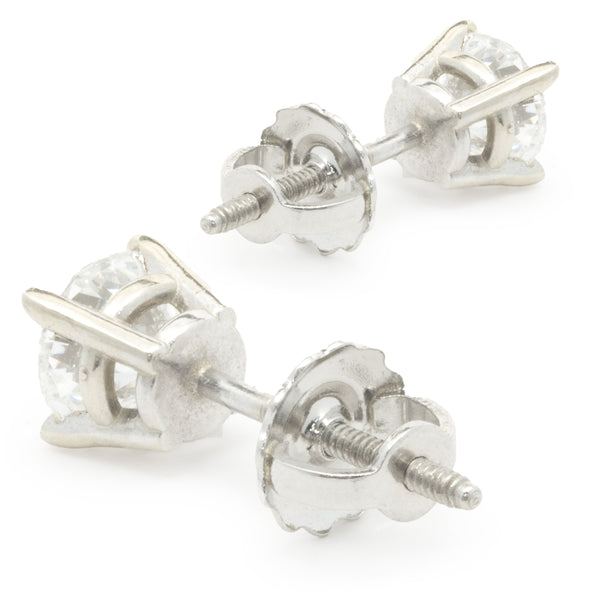 14 Karat White Gold Round Brilliant Cut Diamond Stud Earrings