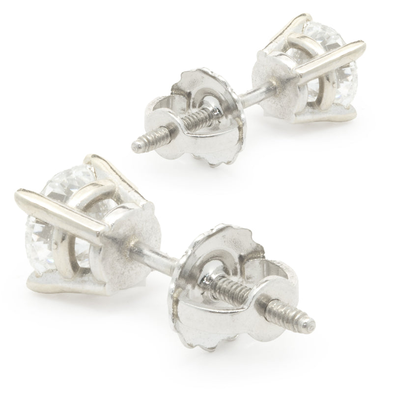 14 Karat White Gold Round Brilliant Cut Diamond Stud Earrings