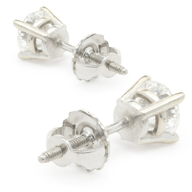 14 Karat White Gold Round Brilliant Cut Diamond Stud Earrings