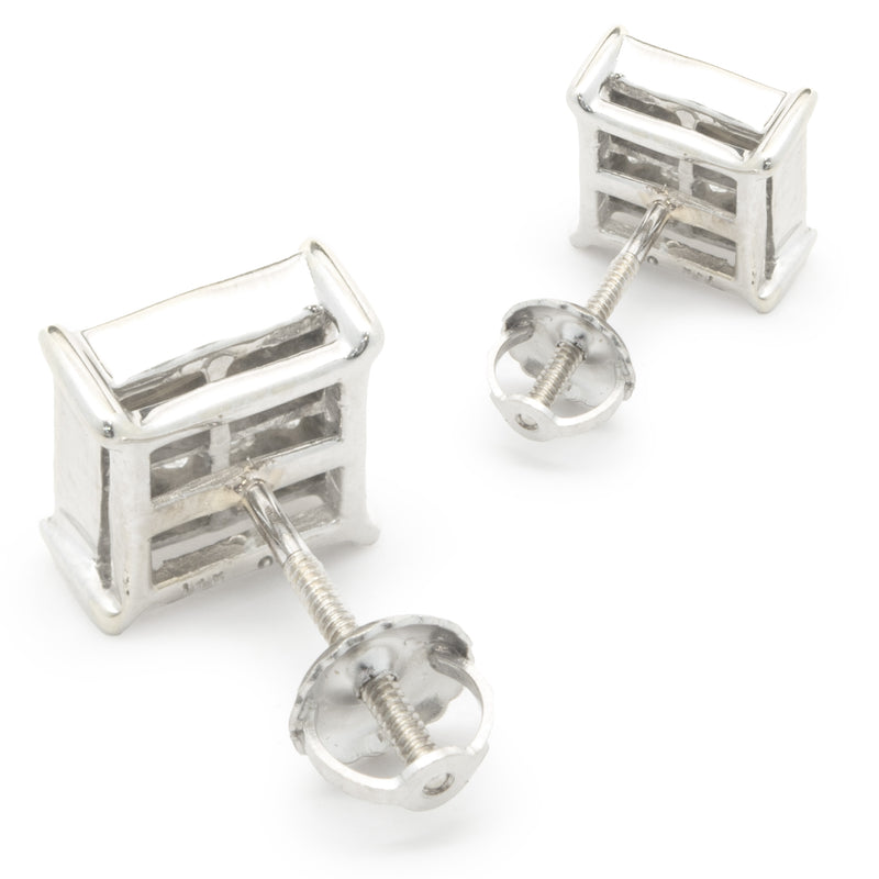 14 Karat White Gold Square Cluster Stud Earrings