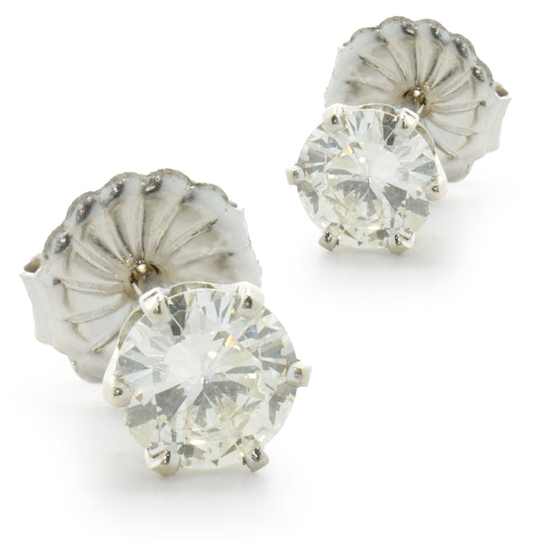 14 Karat White Gold Round Cut Diamond Stud Earrings